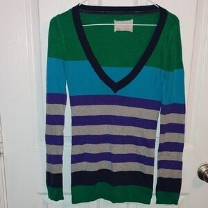 Aeropostale Colorful Striped V-Neck Sweater